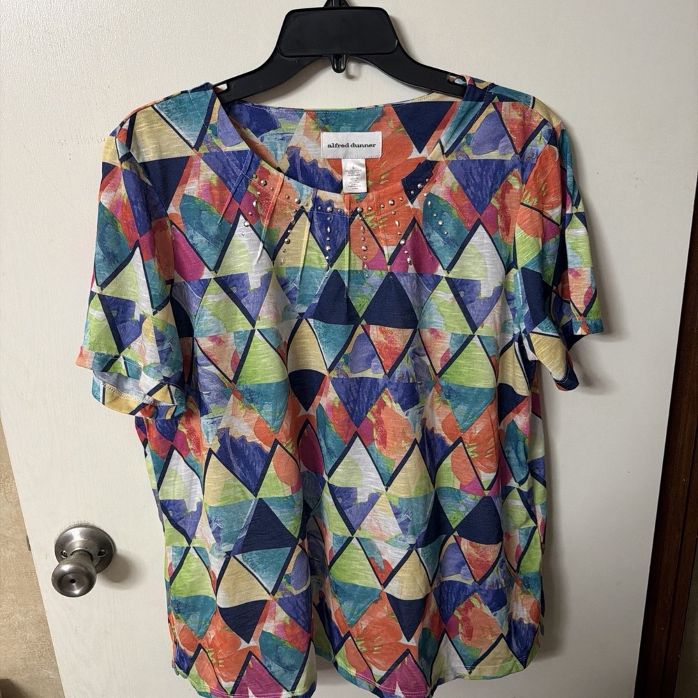 Alfred Dunner Geometric Design Top Short Sleeve L